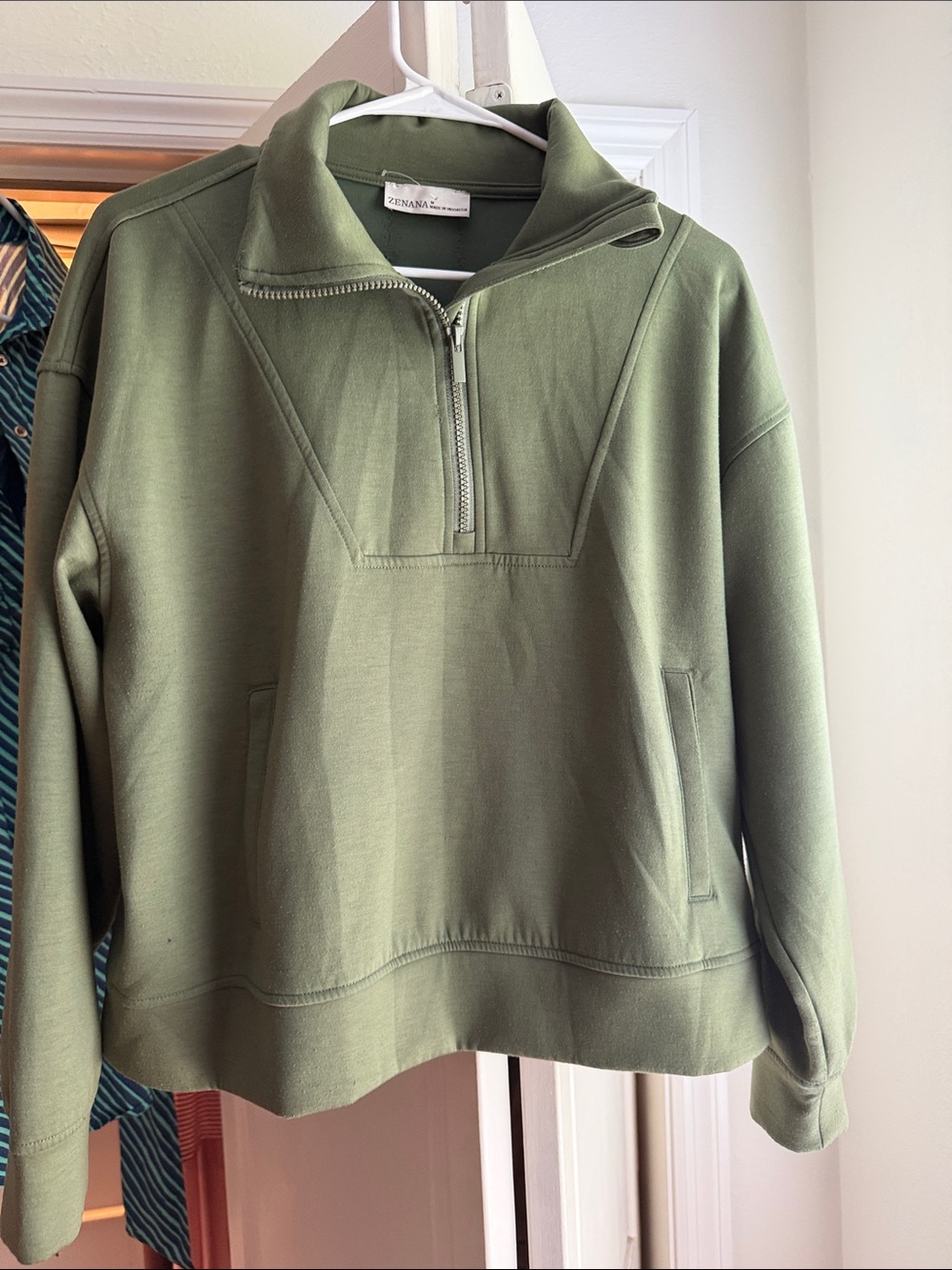 Zena Olive Green Quarter-Zip Pullover
